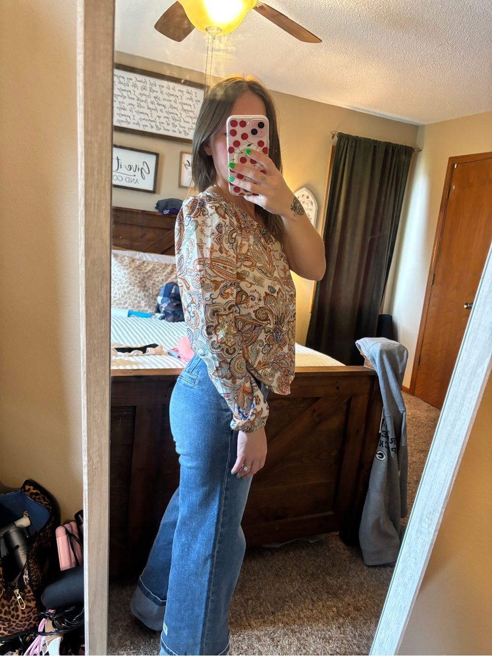 One shoulder SHEIN Paisley Balloon-Sleeve blouse small